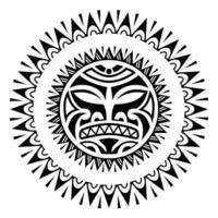 rond tatouage ornement avec Soleil visage maori style. africain, aztèques ou maya ethnique masque. noir et blanc vecteur