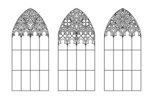 verre église les fenêtres. catholique noir et blanc arcs. vecteur