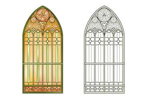 feuille de travail avec coloré église verre dans classe couleurs. vecteur