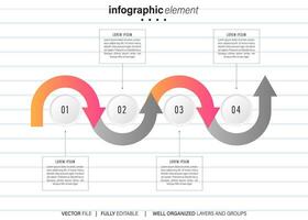 conception infographique de la chronologie avec 4 options ou étapes. infographie pour le concept d'entreprise. peut être utilisé pour la mise en page du flux de travail des présentations, la bannière, le processus, le diagramme, l'organigramme, le graphique d'informations, le rapport annuel. vecteur
