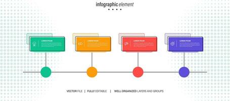 esprit carte infographie modèle ou élément comme une vecteur avec 4 marcher, processus, option, coloré étiqueter, Icônes, semi-circulaire, circulaire, branche flèche, pour vente faire glisser ou présentation, minimal, moderne style