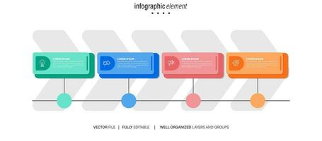 concept de affaires modèle avec 4 successif pas. quatre coloré graphique éléments. chronologie conception pour brochure, présentation. infographie conception disposition vecteur