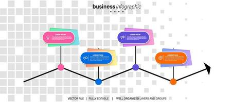 concept de affaires modèle avec 4 successif pas. quatre coloré graphique éléments. chronologie conception pour brochure, présentation. infographie conception disposition vecteur