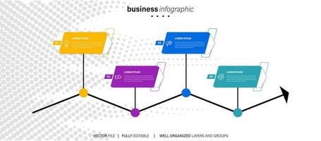 concept de affaires modèle avec 4 successif pas. quatre coloré graphique éléments. chronologie conception pour brochure, présentation. infographie conception disposition vecteur