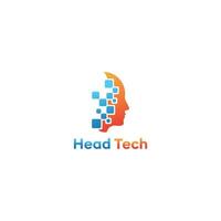logo de technologie de tête, vecteur de concept de logo tête de pixel, modèle de logo de technologie robotique conçoit illustration vectorielle