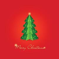 vert origami Noël arbre sur rouge Contexte. lumières, guirlande, texte. pour une carte postale, prospectus, bannière. joyeux Noël vecteur