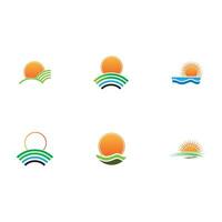 modèle de logo de lever de soleil. modèle de logo d'icône d'illustration vectorielle soleil sur l'horizon vecteur