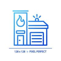 2d pixel parfait bleu pente Feu Brigade icône, isolé vecteur, bâtiment mince ligne illustration. vecteur