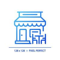 2d pixel parfait bleu pente café icône, isolé vecteur, bâtiment mince ligne illustration. vecteur