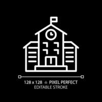 2d pixel parfait modifiable blanc école icône, isolé vecteur, bâtiment mince ligne illustration. vecteur