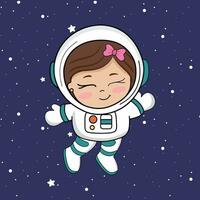 mignonne enfant fille astronaute dans espace galaxie. dessin animé vecteur icône illustration.