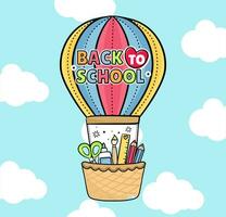 une coloré chaud air ballon avec le mots retour à école écrit sur il vecteur