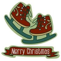 Noël carte avec rouge la glace patins, traditionnel Noël vecteur illustration. une carte postale pour le vacances dans rétro style. mignonne élément de enfants chaussures. dessin animé objet
