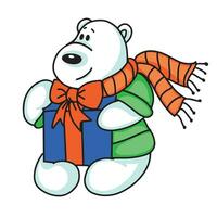 nord ours dans une écharpe en portant une cadeau dans ses pattes Noël esquisser enfants jouet.vecteur illustration. vecteur