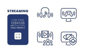 diffusion linéaire bureau Icônes ensemble. conviviale et familiale la programmation. en ligne divertissement. pixel parfait 128x128, contour 4px. isolé utilisateur interface éléments pack pour site Internet. modifiable accident vasculaire cérébral vecteur