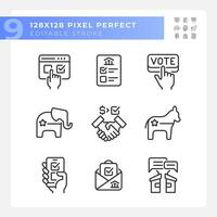 2d personnalisable pixel parfait mince ligne Icônes ensemble représentant vote, vecteur illustration de politique et élection.