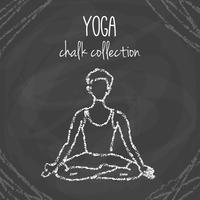 Craie yoga pose illustrations sur tableau noir vecteur