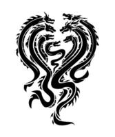 tribal tatouage de beaucoup dragons formant une l'amour cœur. noir et blanche. graphique vecteur illustration.