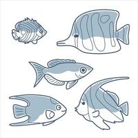 ensemble de vecteur contour des illustrations de mer des poissons avec partiel remplir.