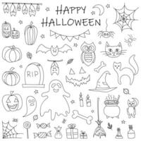 Halloween traditionnel symboles ensemble. griffonnage style illustration. vecteur illustration