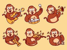 singe dessin animé autocollant en jouant la musique vecteur