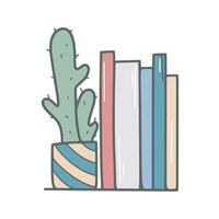 étagère à livres et cactus main tiré vecteur illustration