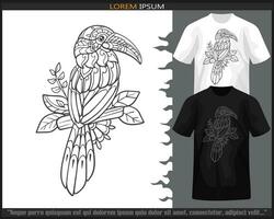 calao oiseau mandala les arts isolé sur noir et blanc t chemise. vecteur