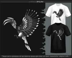 monochrome calao oiseau mandala les arts isolé sur noir et blanc t chemise. vecteur