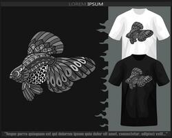 monochrome poisson rouge mandala les arts isolé sur noir et blanc t chemise. vecteur