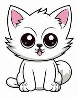 une dessin animé blanc chat avec gros yeux vecteur