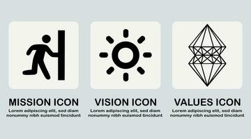 mission, vision, valeurs icône, Succès et croissance concepts vecteur sur isolé blanc Contexte.