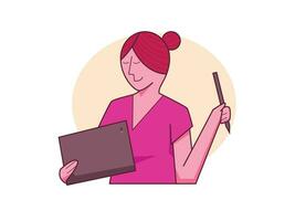 intelligent professionnel affaires femme en portant stylo et tablette vecteur