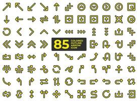 icône ensemble de deux lignes La Flèche symbole, Jaune et noir dans pixel parfait pour directions et utilisateur interface comme bien comme pour circulation panneaux. cette comprend avant, dos, tourner, inverse, rembobiner, en haut et bas. vecteur