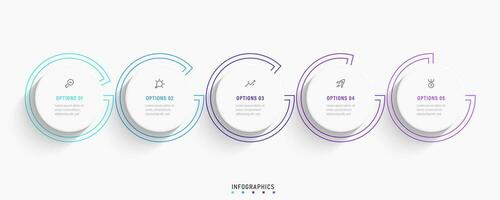 modèle de conception d'étiquettes infographiques vectorielles avec icônes et 5 options ou étapes. peut être utilisé pour le diagramme de processus, les présentations, la mise en page du flux de travail, la bannière, l'organigramme, le graphique d'informations. vecteur