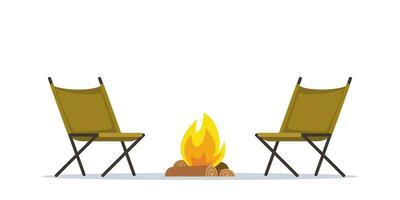 feu de camp et camping chaises. été portable Extérieur meubles pour en voyageant. escalade, randonnée, traquer sport, aventure tourisme, voyage, sac à dos. vecteur illustration.