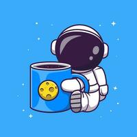 mignonne astronaute en portant tasse café espace dessin animé vecteur icône illustration. science boisson icône concept isolé prime vecteur. plat dessin animé style