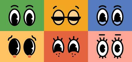 dessin animé rétro personnage bande dessinée yeux émotions ensemble sur coloré arrière-plans. vecteur illustration