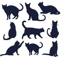 une ensemble de neuf silhouettes de chats vecteur