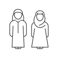 arabe homme et femme ligne icône. saoudien Saoudite couple dans traditionnel robe. musulman gens avatar, Islam mari et épouse. contour illustration, modifiable accident vasculaire cérébral. vecteur sur blanc Contexte. isolé