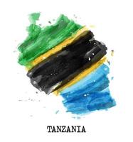 conception de peinture à l'aquarelle du drapeau de la tanzanie. forme de carte de pays. vecteur. vecteur