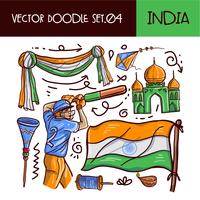 Jour de la République indienne Doodle Icon Set. Style dessiné à la main de vecteur