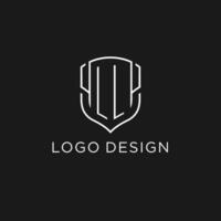 initiale ll logo monoline bouclier icône forme avec luxe style vecteur