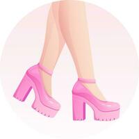 icône de pieds dans branché rose haute semelle des chaussures et talons. jambes poupée, filles, vedettes. vecteur illustration dans dessin animé style, criard vecteur