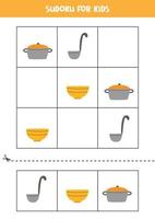 jeu de sudoku pour les enfants avec des ustensiles de cuisine de dessin animé. vecteur