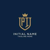 pi initiale bouclier couronne logo vecteur