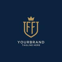 ff initiale bouclier couronne logo vecteur