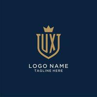 ux initiale bouclier couronne logo vecteur