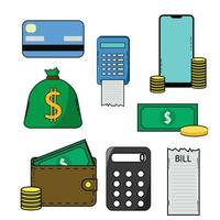 en ligne achats dépenses via téléphone intelligent Payer factures avec mobile téléphone. vecteur