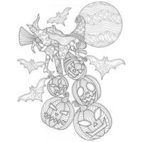 sorcières et jack o'lantern dessinés à la main pour un livre de coloriage pour adultes vecteur