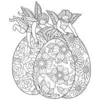 anges et oeufs de pâques dessinés à la main pour un livre de coloriage pour adultes vecteur